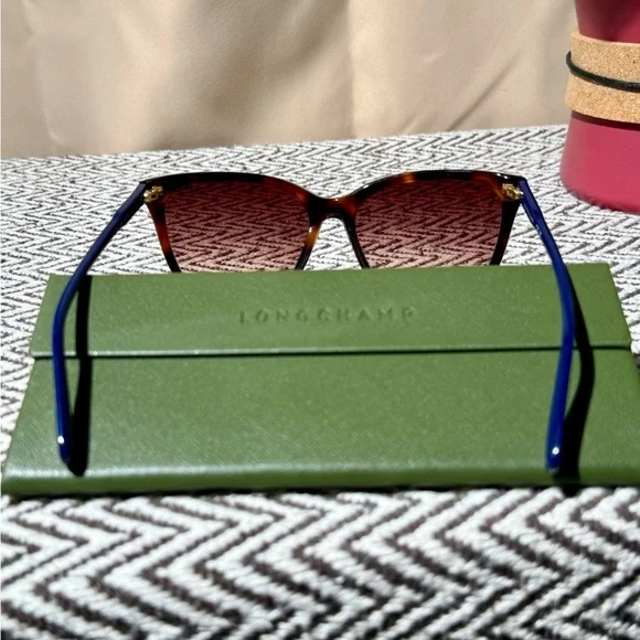 Longchamp Tortoise & Blue Cat-Eye Sunglasses - LO718S 230 - NWOT - Picture 2 of 11